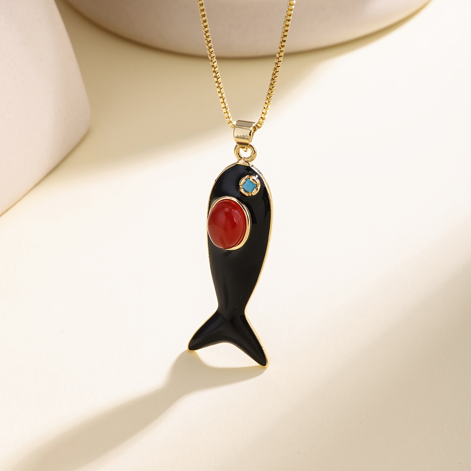Enamel Fish Pendant Necklace with 18K Golden Plating